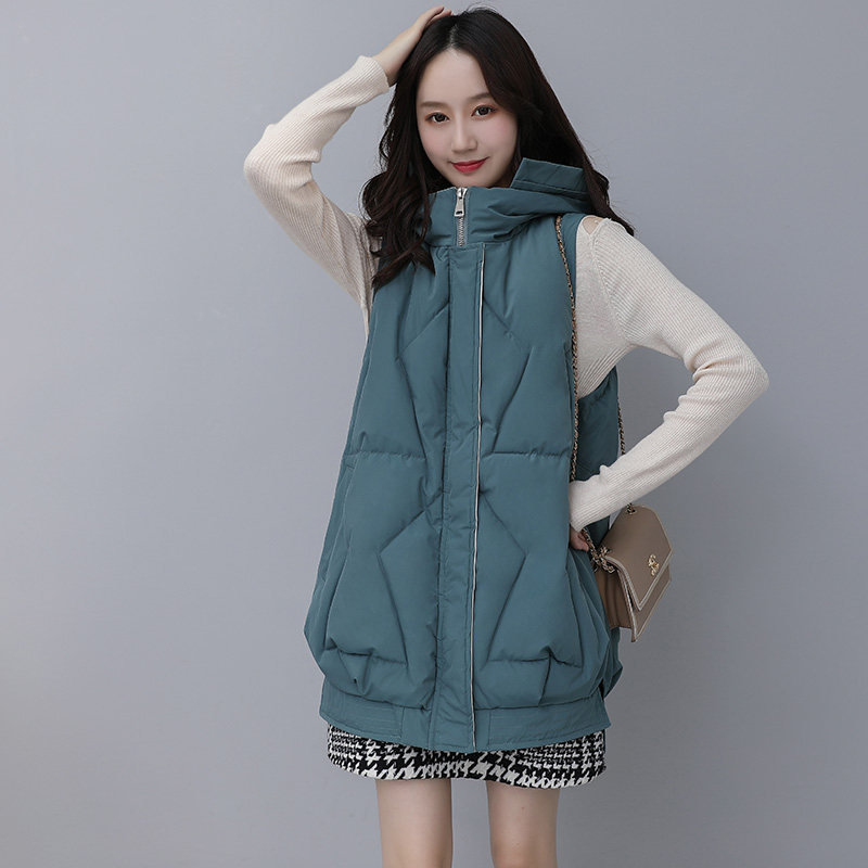 韩版女中长款连帽宽松无袖棉马甲 零五七一世家圣毅马夹