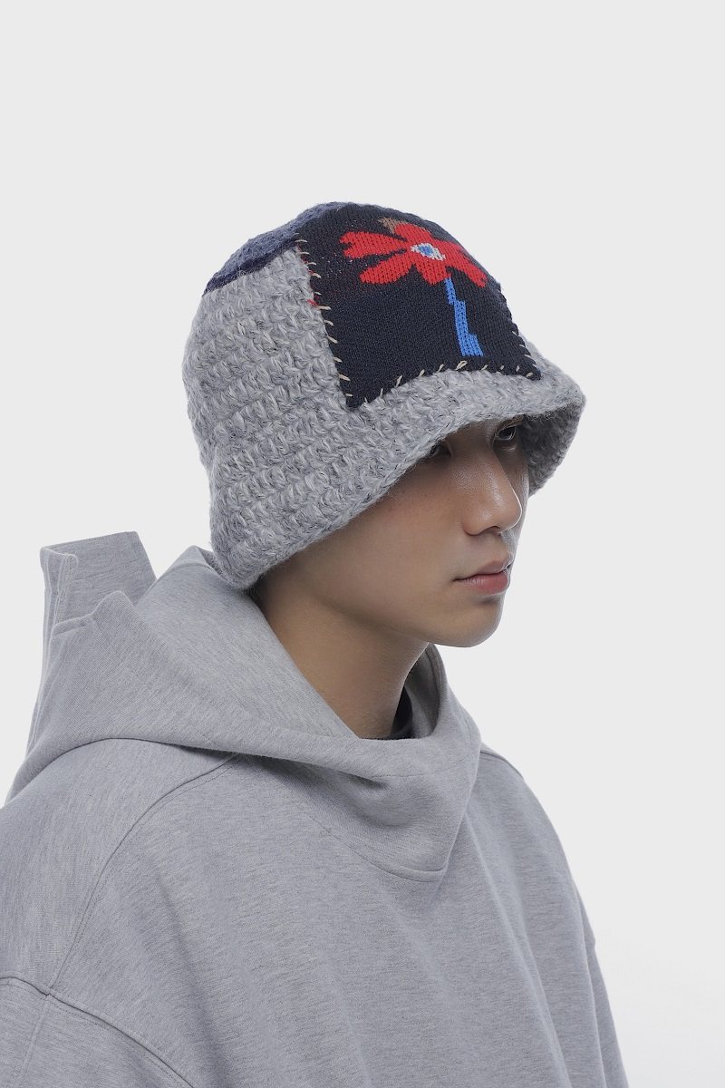 韩国小众设计师花朵贴布针织渔夫帽秋冬防寒保暖护耳毛线帽盆帽潮,淘宝优惠券,粉丝福利购,淘宝优惠卷