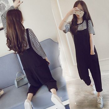 Spring and Autumn Plus Size Maternity Overalls 300 Super Fat Summer Striped Slim Top Suspenders Suit 200 Jin