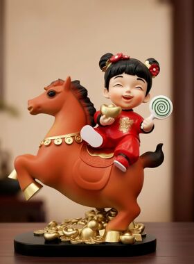 马上有钱财神摆件家居装饰客厅玄关办公室马年招财吉祥物摆设礼物
