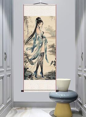 仕女图唐伯虎仿古真迹挂画卷轴搞笑国画丝绸装饰朋友生日礼物定制