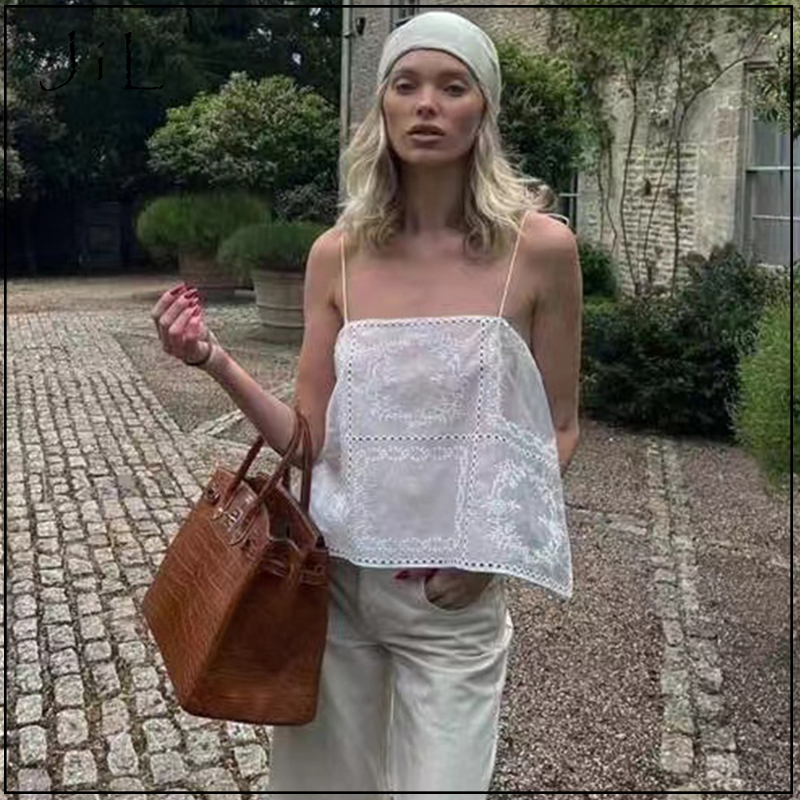 买手店正品现货Helsa虞书欣elsa hosk同款辣妹风白色刺绣背心吊带 - 图1
