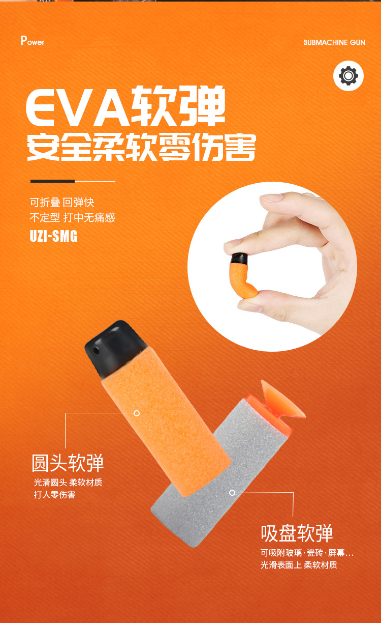 新品乌兹UZI电动连发软弹枪高射速SMG透明冲锋玩具枪MAC10男孩枪 - 图2