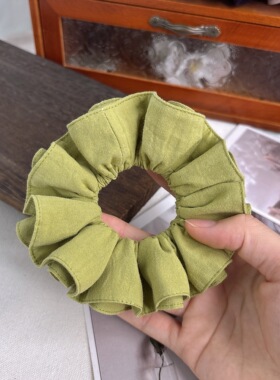 手作绿色纯棉布艺大肠发圈韩系简约百搭发绳高弹力头绳头花发饰