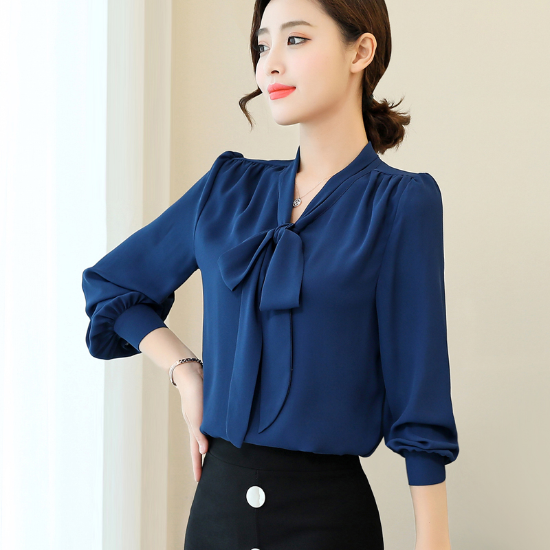 漫娜儿旗舰店漫娜儿夏季新款雪纺衬衫女装韩范蝴蝶结气质上衣时尚显瘦衬衣2
