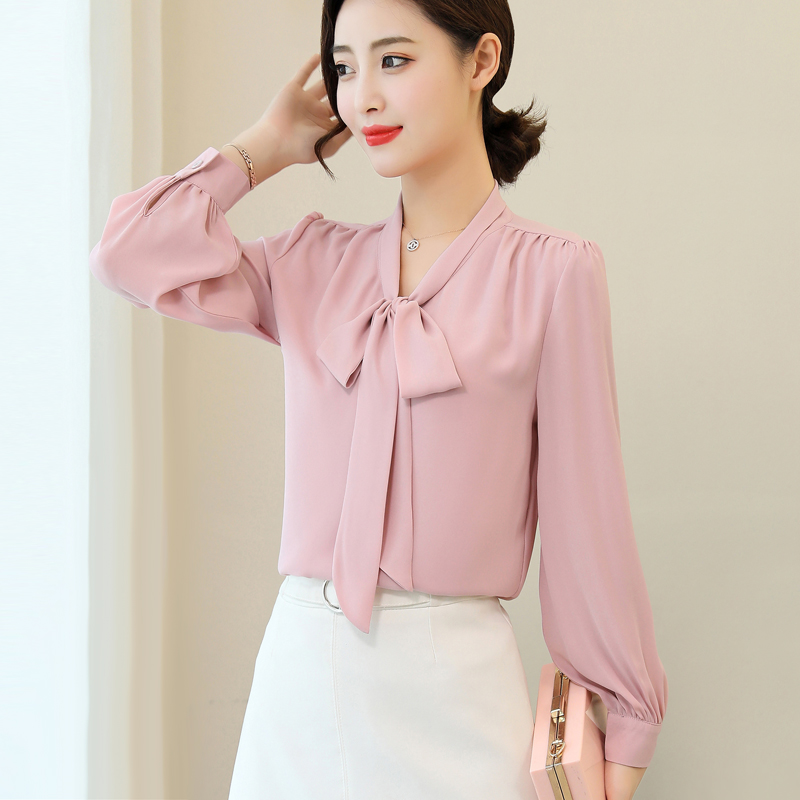 漫娜儿旗舰店漫娜儿夏季新款雪纺衬衫女装韩范蝴蝶结气质上衣时尚显瘦衬衣1