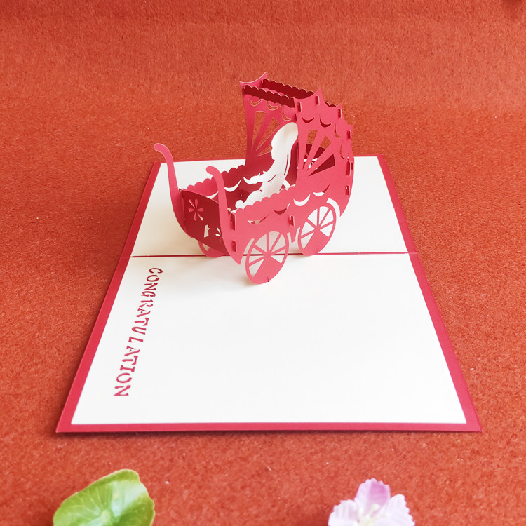 生日贺卡立体创意3D感恩祝福礼物婴儿车简约留言小卡片专业定制