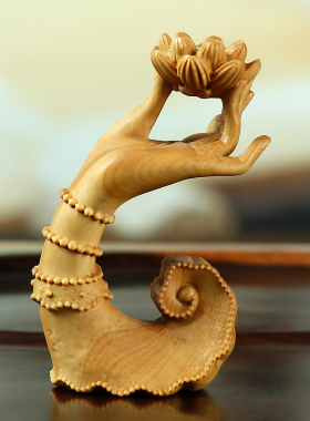 黄杨木雕手把件实木佛手莲花香插摆件茶道香道禅意家居饰品工艺品