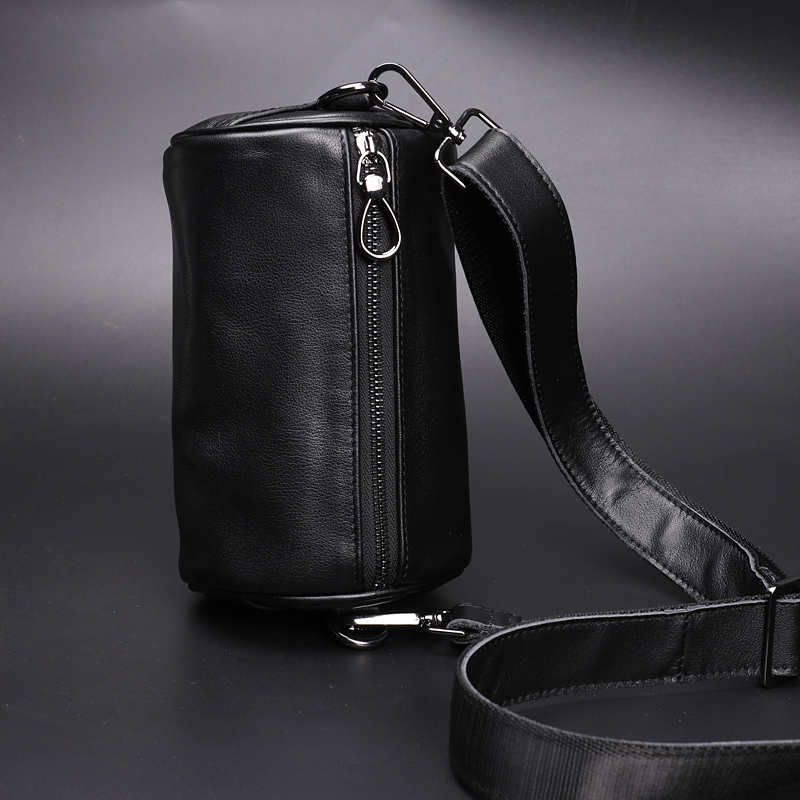 男ins日韩潮流圆筒头层牛皮斜挎包 帕克狄奥男士包袋