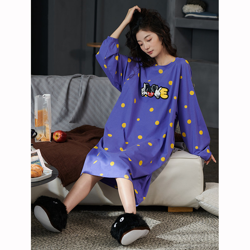 可外穿睡裙春秋纯棉长袖休闲连衣裙 康汝雅睡裙