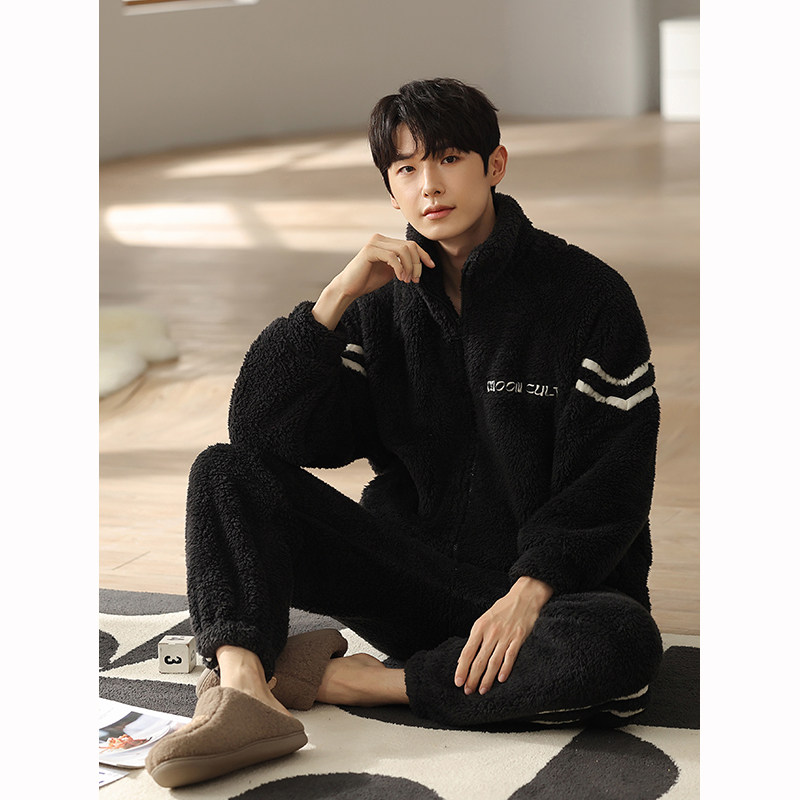 情侣秋冬珊瑚绒休闲拉链高领睡衣 康汝雅睡衣/家居服套装