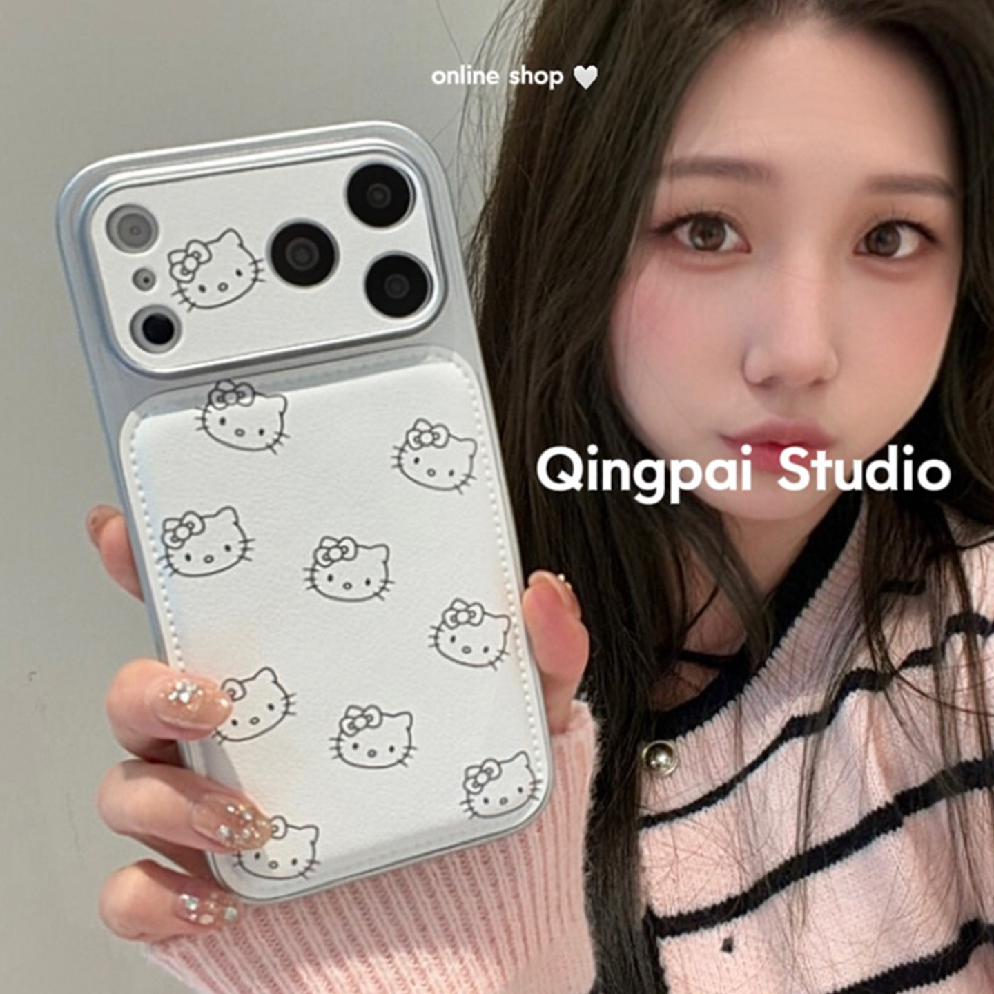 轻派皮质ins白色线条猫咪适用苹果17promax手机壳iphone16pro新款15女款14银色边框13小众简约日韩风全包硬壳,淘宝优惠券,粉丝福利购,淘宝优惠卷