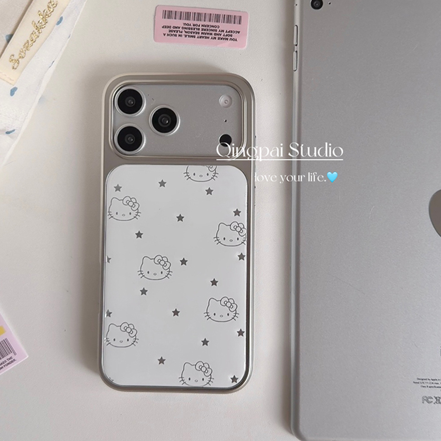 轻派ins白色线条星星猫咪挂绳适用苹果17promax手机壳iphone16pro新款15女款14银色边框13小众高级感全包硬壳 - 图3