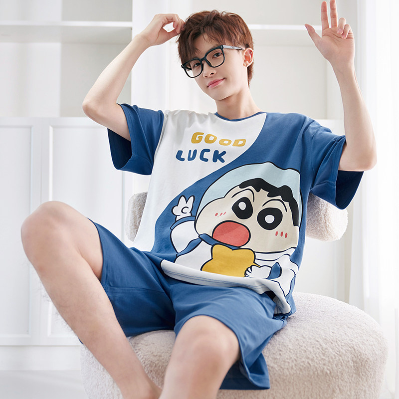 男士夏季纯棉短袖卡通青少年睡衣 kissingme睡衣/家居服套装