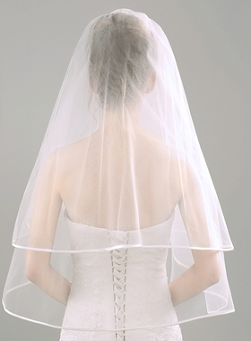 明星同款简约包边新娘结婚婚纱礼服配件写真造型短款蓬蓬发梳头纱