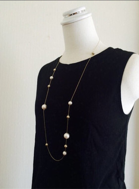 日本棉花珍珠包金长款毛衣链