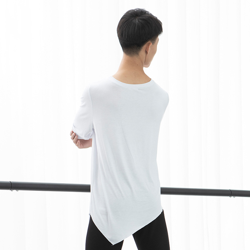 男舞蹈练功服上衣宽松现代舞不规则形体服成人拉丁舞基础训练服装 - 图1