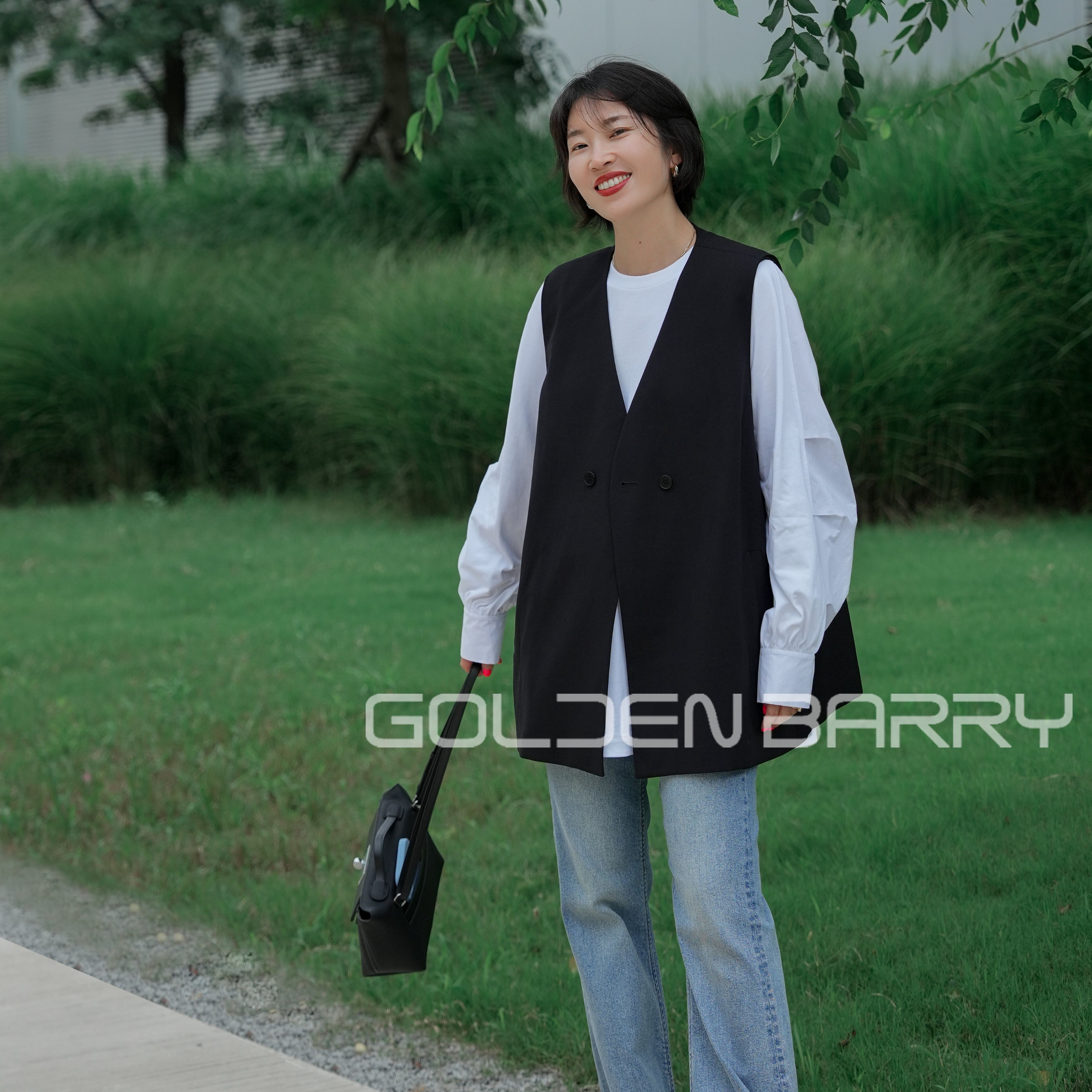 金和百瑞|GOLDEN BARRY拼接手缝线长袖T恤休 202388-图1