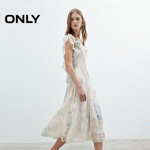 ONLY2025夏季新款甜美立体花荷叶边不规则吊带连衣裙女|125207056