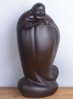 黑檀木雕弥勒佛五福临门实木笑佛福在眼前摆件红木招财工艺饰品