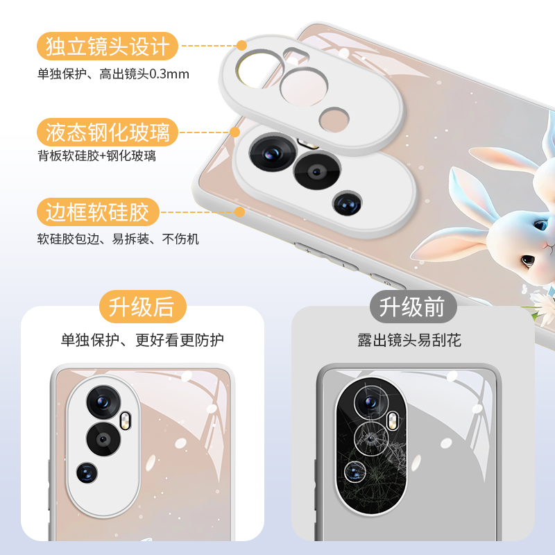 垂耳兔适用OPPOreno10手机壳reno9pro新款rone玻璃8pro+十全8包oppo防9摔opopreno女por套opreno1O软reno可爱 - 图1