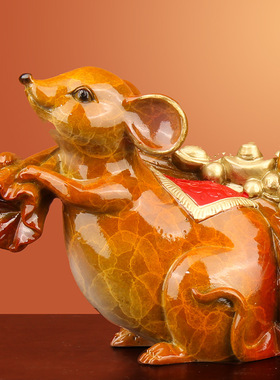 满载而归铜老鼠摆件十二生肖居家客厅中式复古装饰工艺品开业送礼