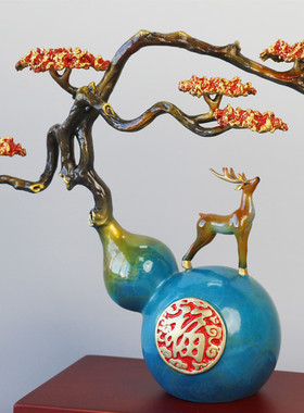 福禄长青铜工艺摆件乔迁开业日常送礼 家居客厅玄关装饰品