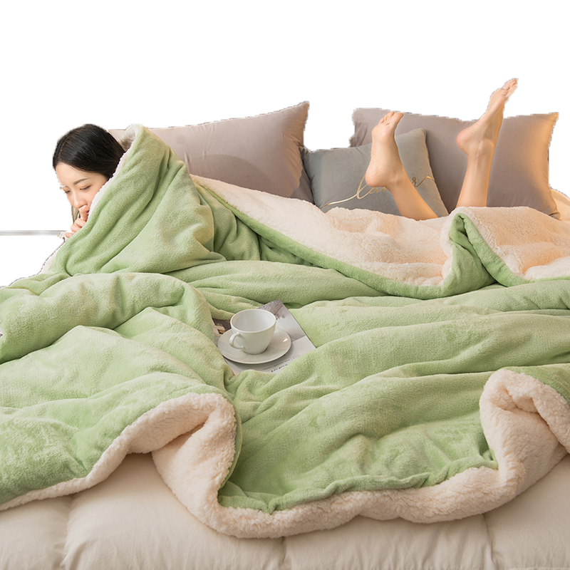 双层羊羔绒毯子法兰冬季盖腿保暖毯 艾云休闲毯/毛毯/绒毯