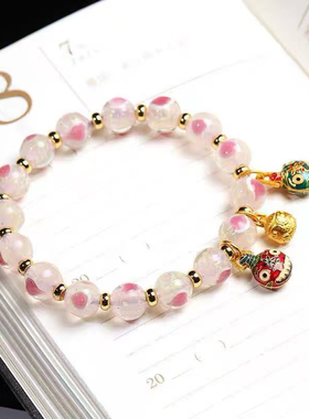 杭州香积黄紫色爱心夜光珠桃心形吞金兽手链香灰琉璃手串男女手环