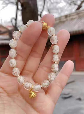 夜光金沙白色琉璃莲蓬转运珠女款手链香灰瓷金箔潘家园手串饰品