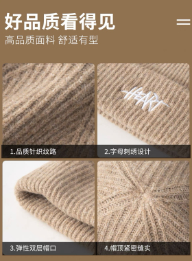 26S 韩版休闲针织帽秋冬保暖毛线帽大头围显脸小百搭护耳冷帽子