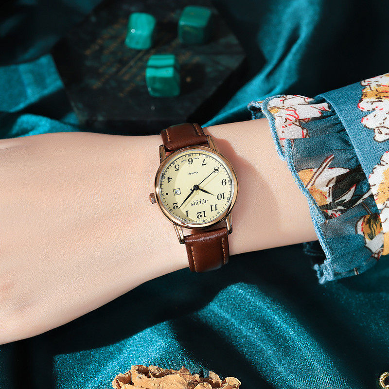 正品聚利时真皮带学生手表女时尚复古石英女表防水数字刻度时装表 - 图2