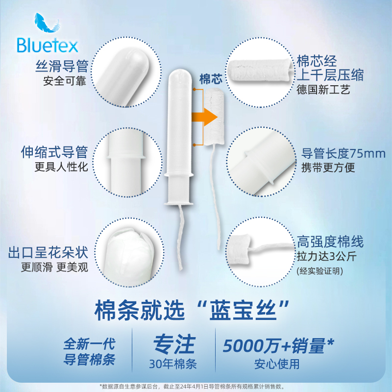 Bluetex蓝宝丝德国进口内置导管式卫生棉条棉棒卫生巾女学生月经