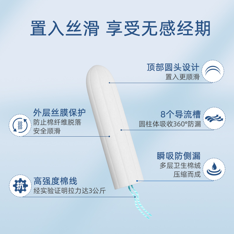 Bluetex蓝宝丝卫生棉条塞入式内置卫生巾月经棉棒条12支*8盒