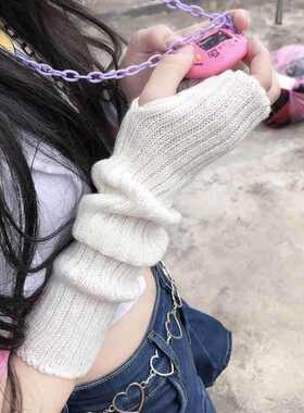 日系原宿ins忍者露指手套暗黑蹦迪嘻哈土酷防晒护臂jk针织袖套女