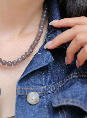 和田玉烟紫圆珠女显白锁骨链项链