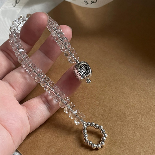 冰与岛天然白水晶手链钻石切面水晶手串小众设计复古纯银轻奢女款 - 图0