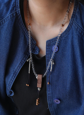 原创明镜双A天然白水晶项链老山檀女款新中式国风念珠108颗佛珠女