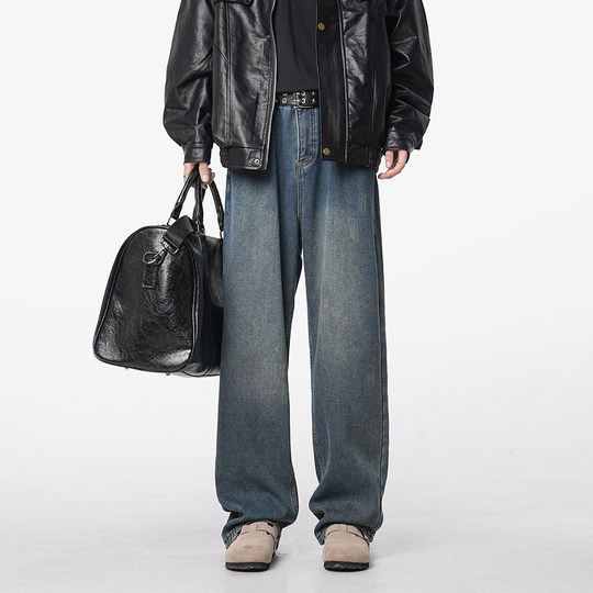 V37 American retro washed distressed jeans for men