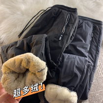 Winter lamb suede cotton pants male and velvety thickened windproof sports warm casual pants oversize anti-chill long pants