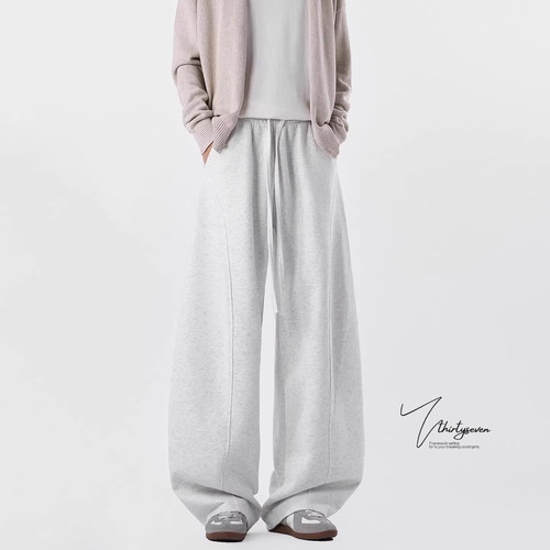 V37美式重磅潮流休闲斜切弯刀卫裤男春cleanfit复古宽松运动长裤 - 图3