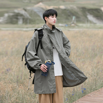 Military Green Medium Long Style Wind Clothes Mens Spring Day Ensemble Retro Loose Casual Little Crowddesign Sensation High Street Tide Card Jacket