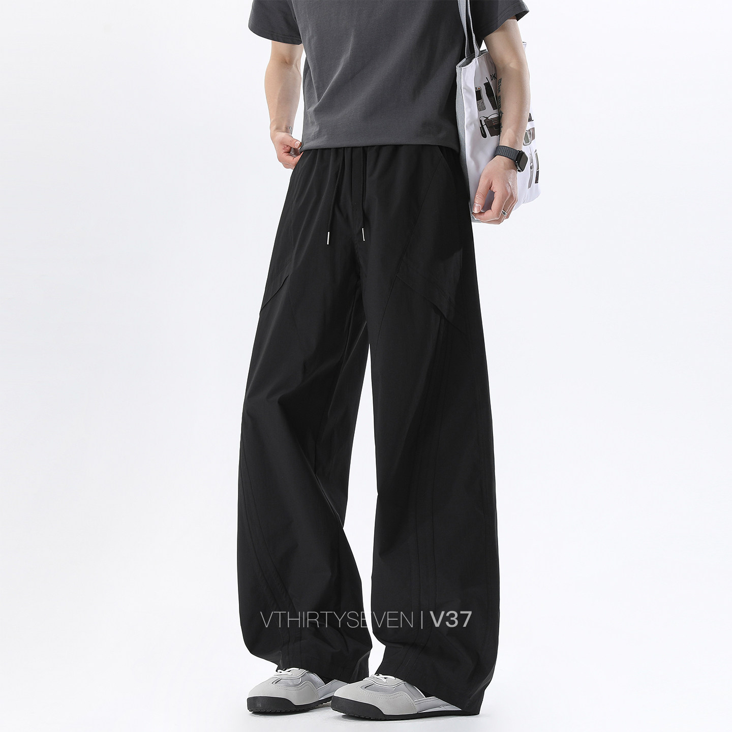 V37美式解构拼接伞兵工装裤男夏季薄款