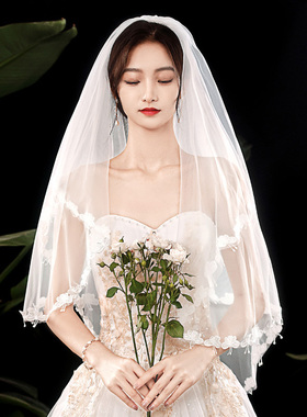 新娘婚纱头纱白色结婚主题甜美