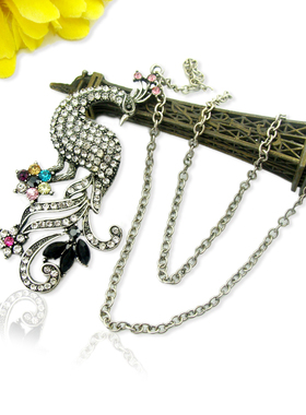 欧美饰品长款百搭孔雀满钻项链