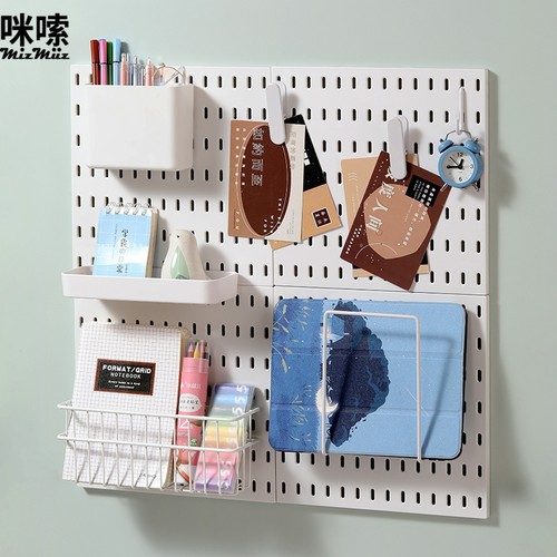 桌面洞洞板置物架大学生宿舍壁挂式书桌整理架墙上电竞收纳隔板 - 图3