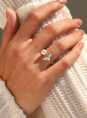 摩典S925纯银法式人鱼尾开口戒指