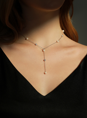 摩典925纯银法式气质Y字形锁骨链