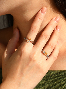 摩典S925纯银链扣爱心甜美风戒指