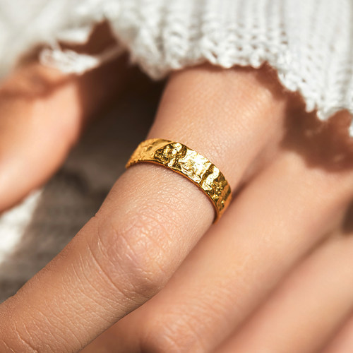 MODIAN摩典S925纯银不规则凹凸锡箔纹戒指女ins冷淡风可调节指环 - 图0